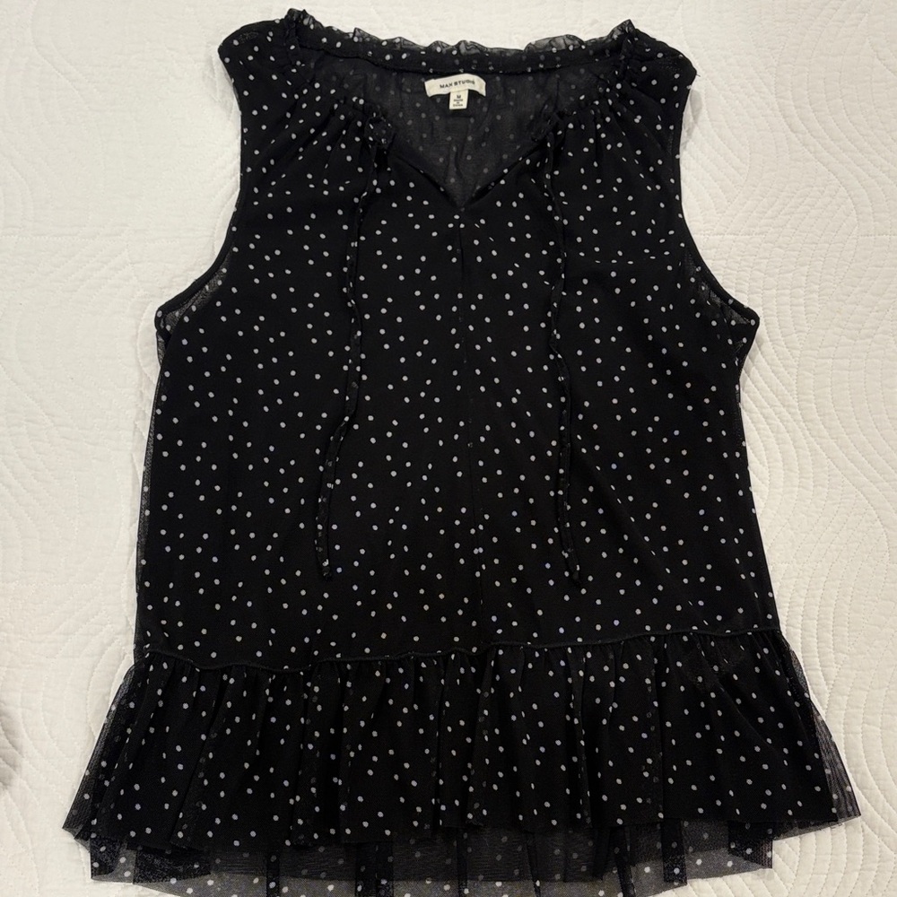 Max Studio Black Sleeveless Top with White Dots